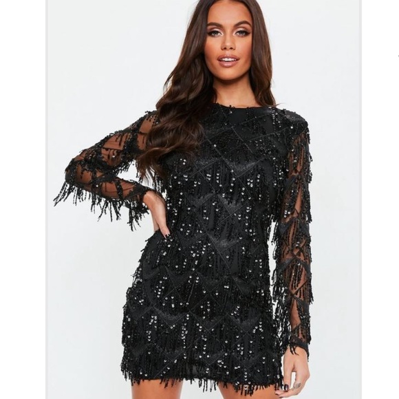 missguided fringe sequin midi dress